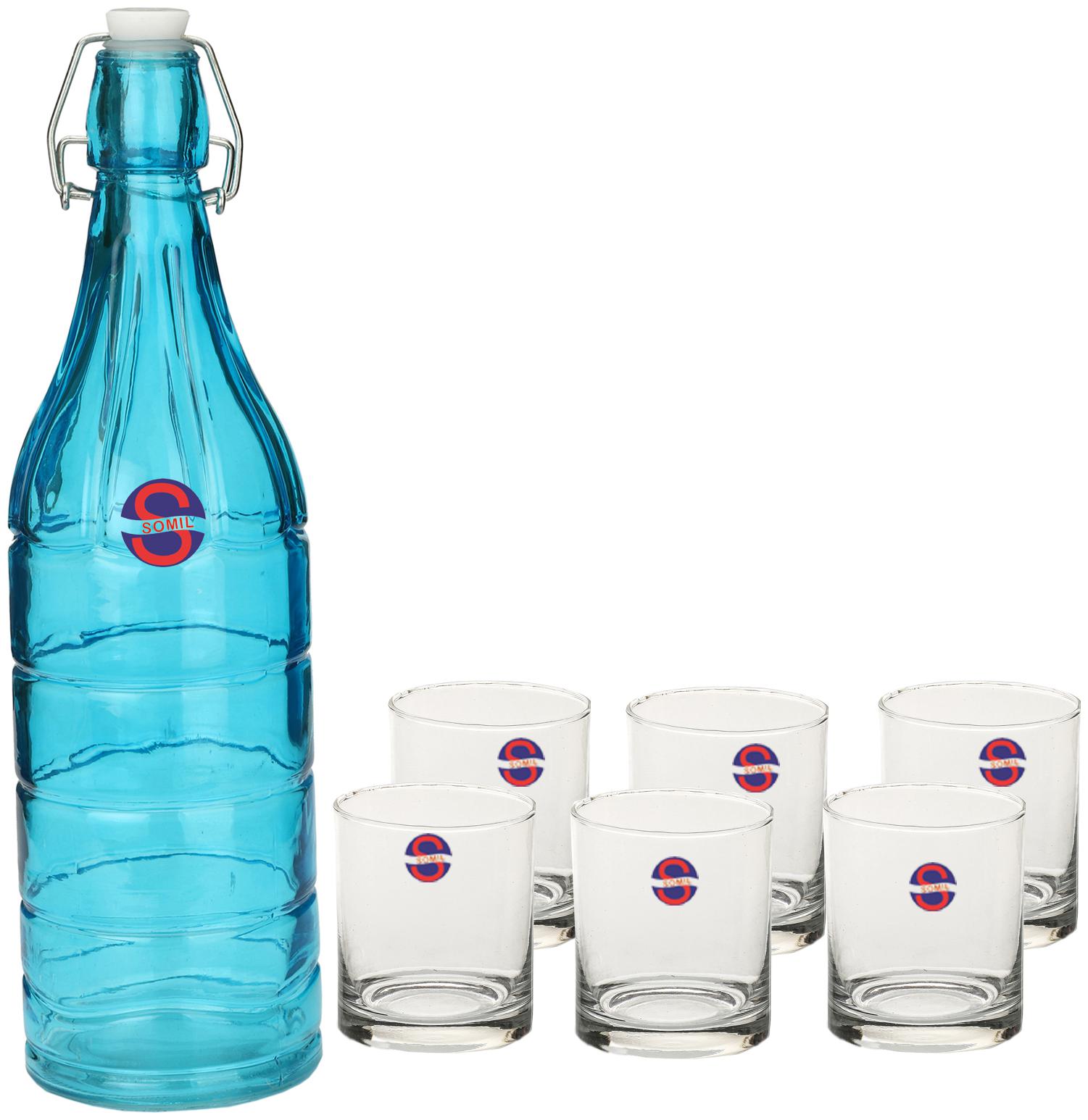 

Somil Glass Blue Transparent Water Bottle ( 1000 ml Set of 7 )