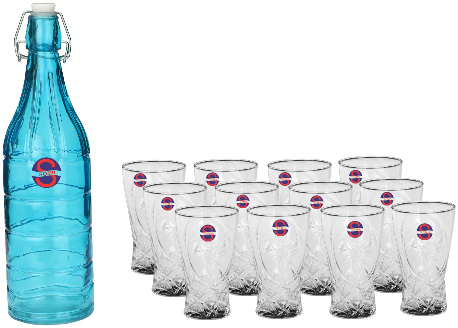 

Somil Glass Blue Transparent Water Bottle ( 1000 ml Set of 13 )