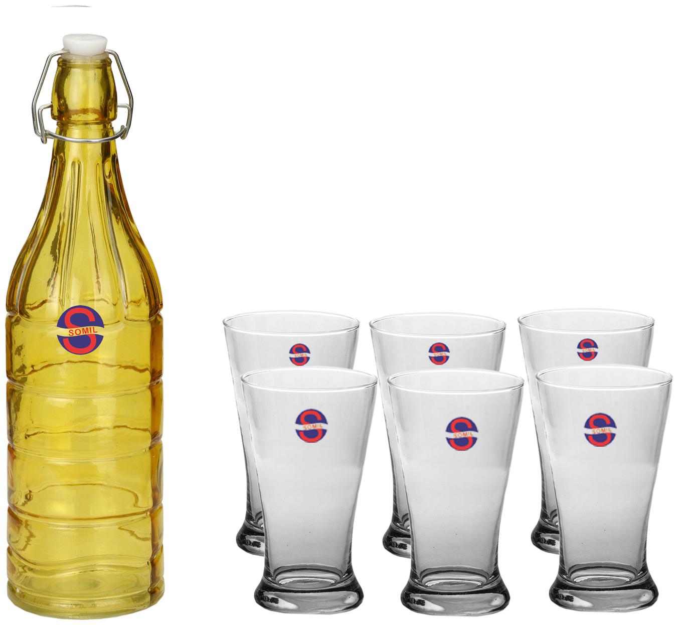 

Somil Glass Yellow Transparent Water Bottle ( 1000 ml Set of 7 )