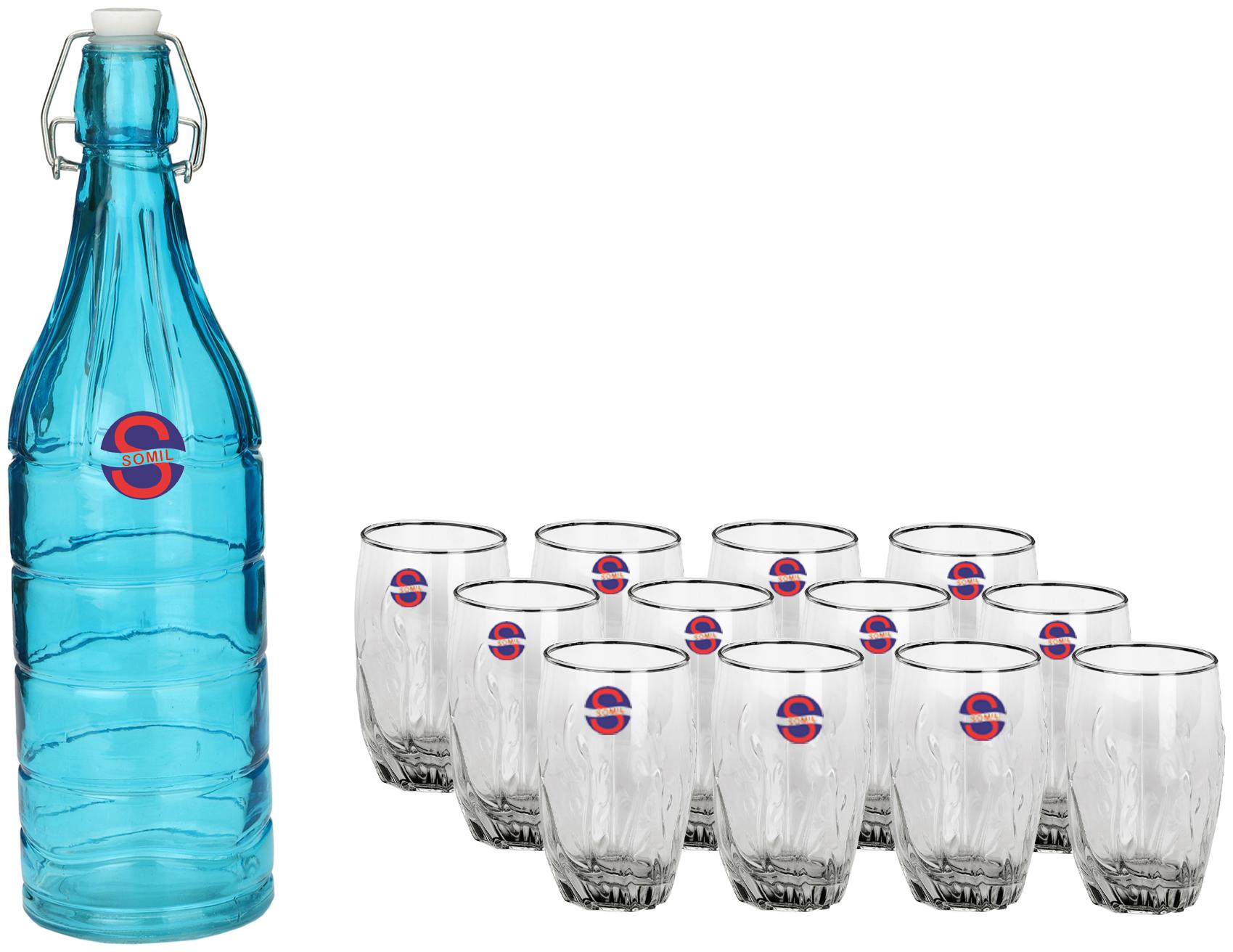 

Somil Glass Blue Transparent Water Bottle ( 1000 ml Set of 13 )