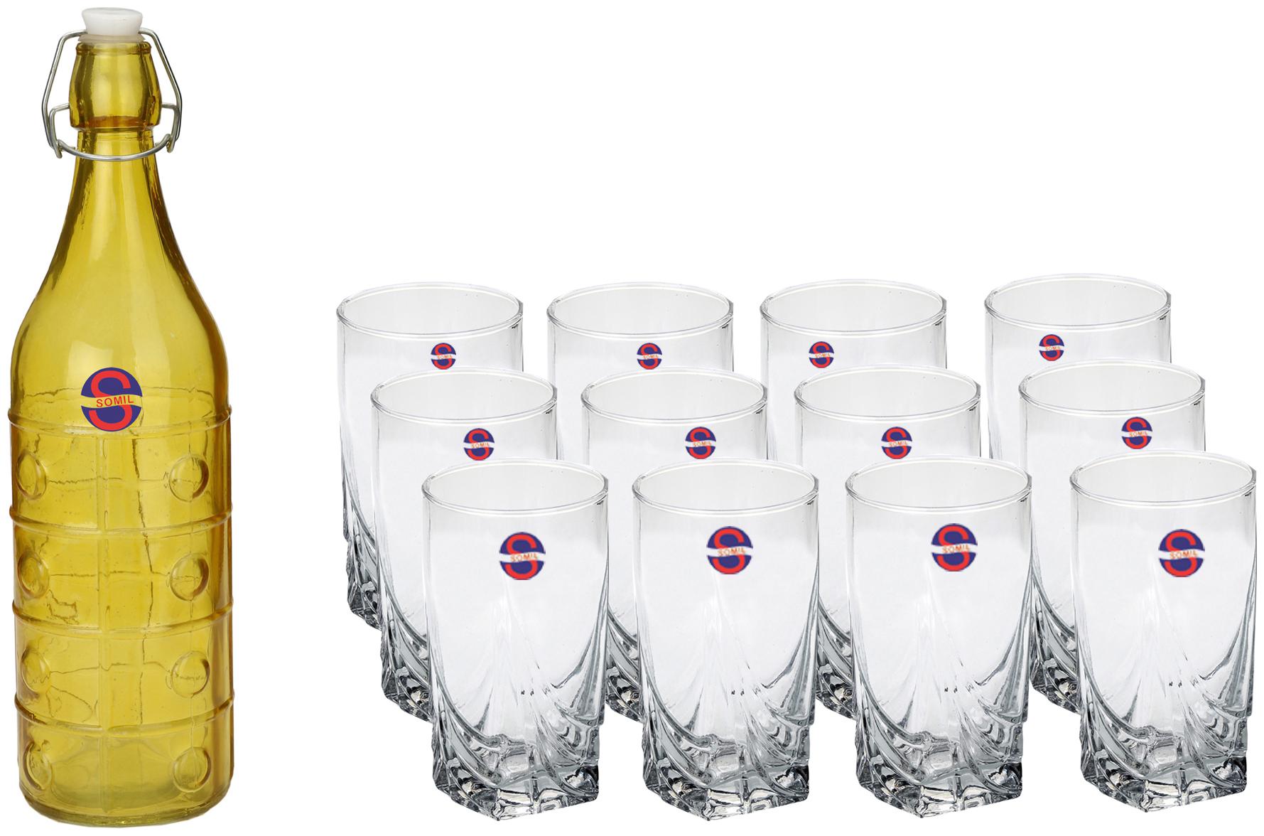 

Somil Glass Yellow Transparent Water Bottle ( 1000 ml Set of 13 )