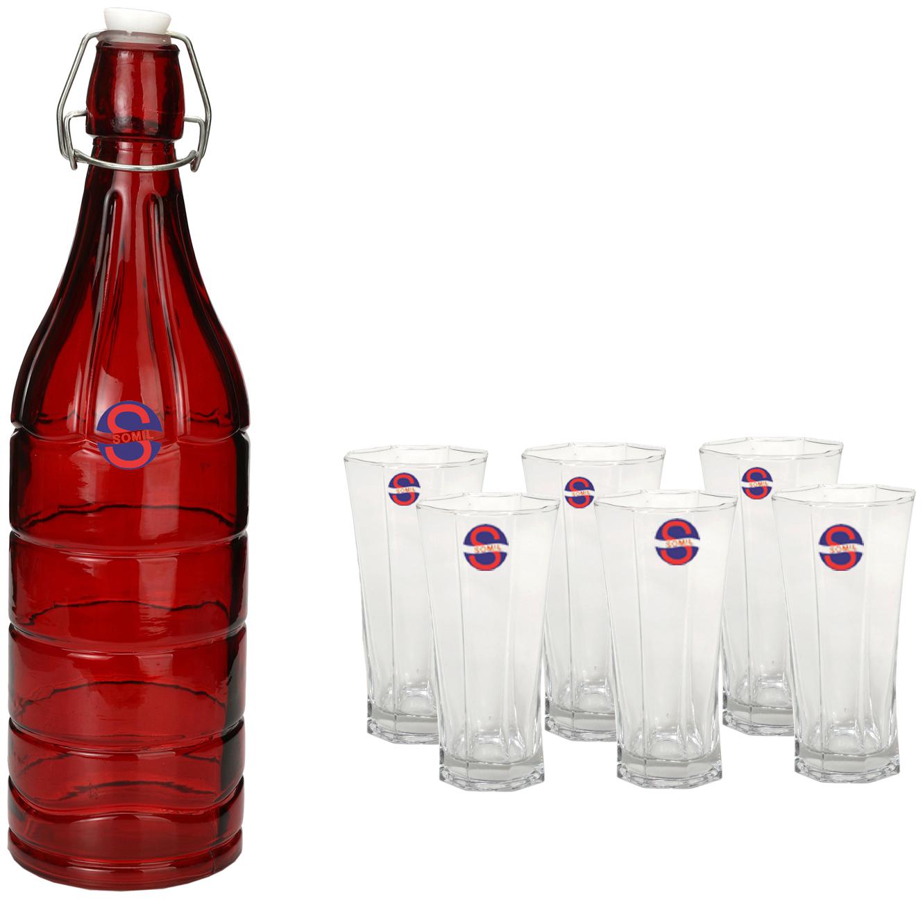 

Somil Glass Red Transparent Water Bottle ( 1000 ml Set of 7 )
