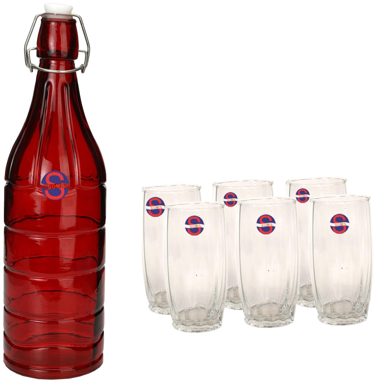 

Somil Glass Red Transparent Water Bottle ( 1000 ml Set of 7 )