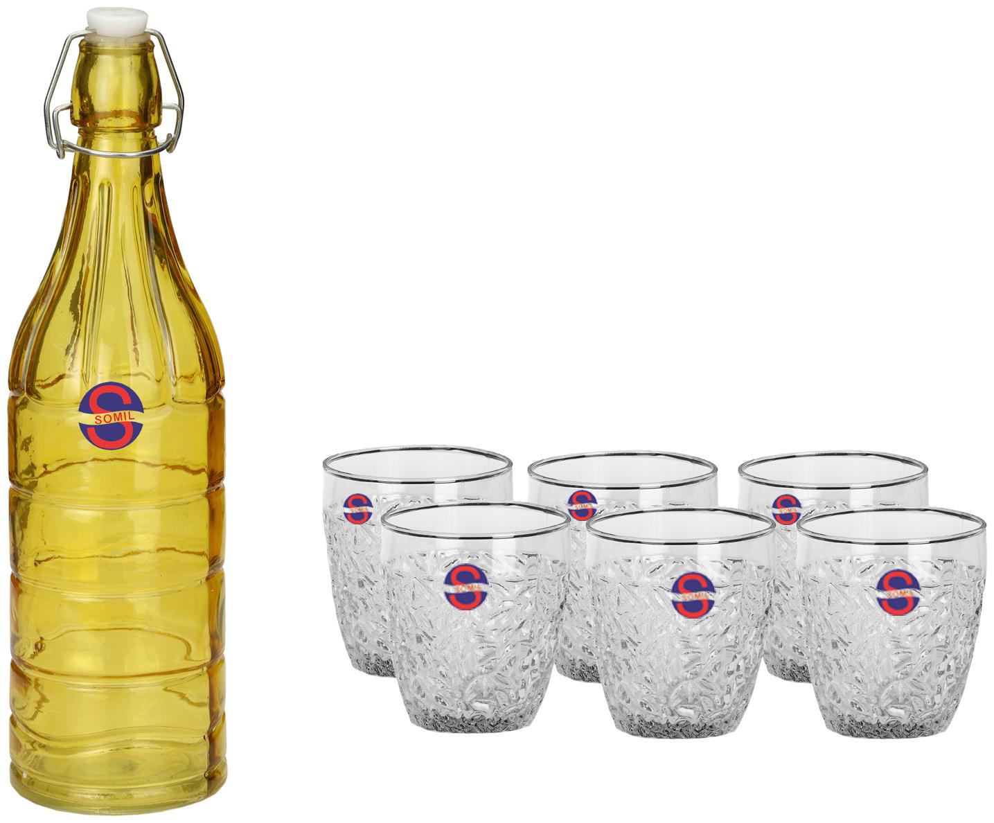 

Somil Glass Yellow Transparent Water Bottle ( 1000 ml Set of 7 )