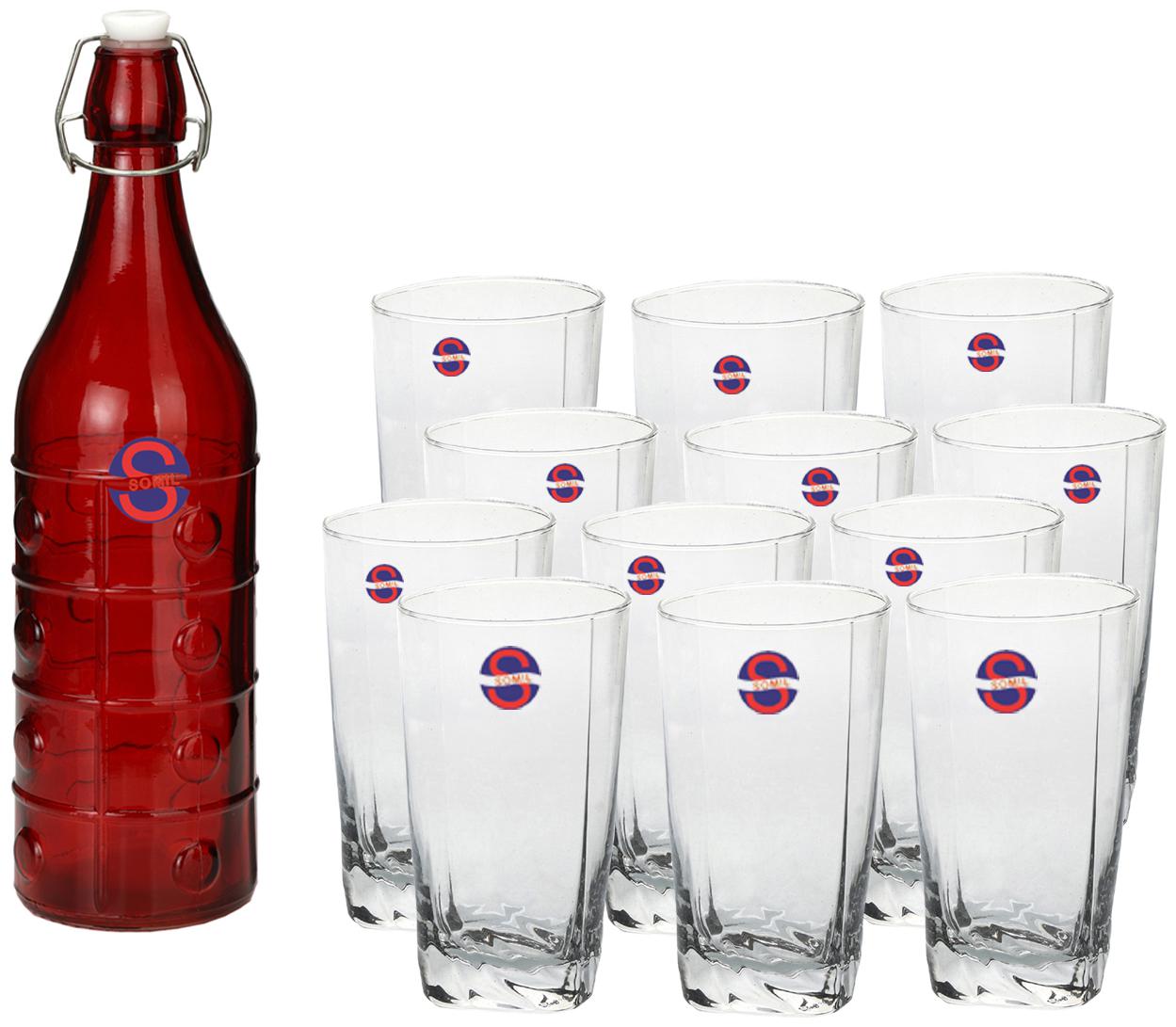 

Somil Glass Red Transparent Water Bottle ( 1000 ml Set of 13 )