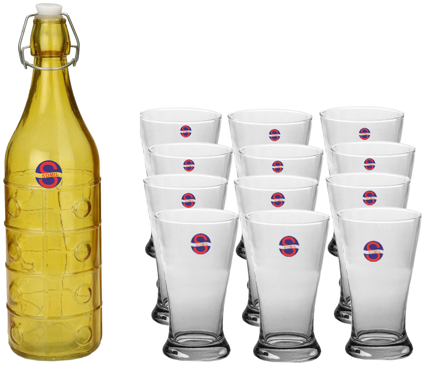 

Somil Glass Yellow Transparent Water Bottle ( 1000 ml Set of 13 )
