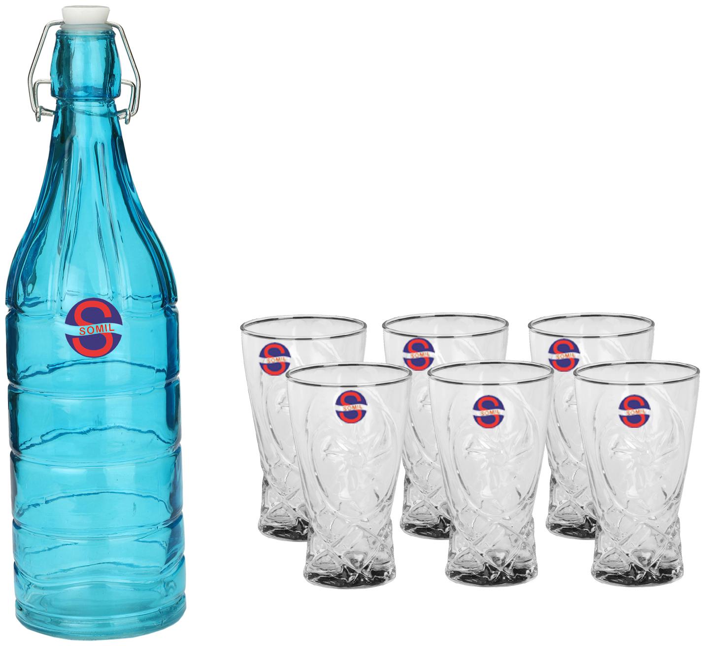 

Somil Glass Blue Transparent Water Bottle ( 1000 ml Set of 7 )