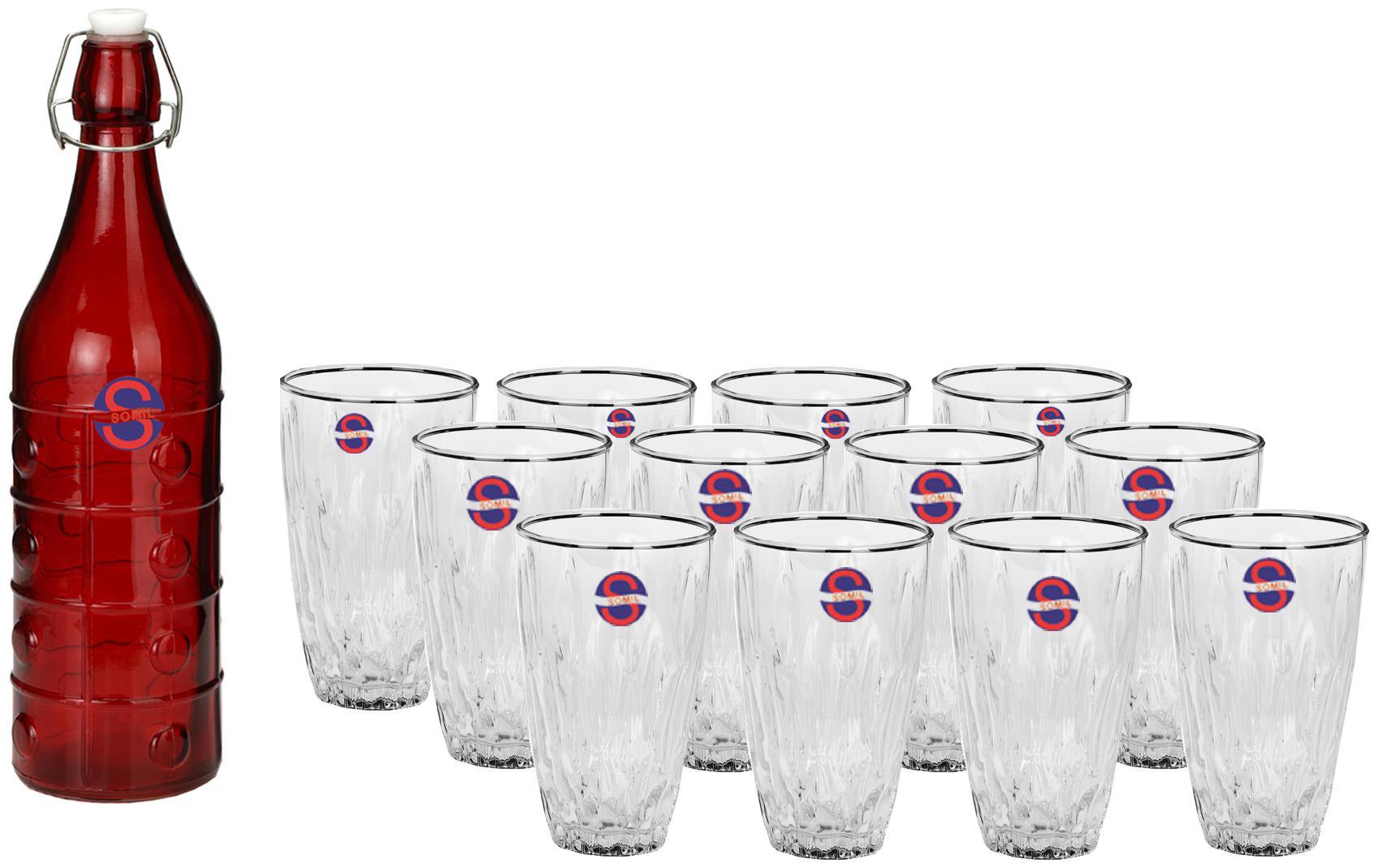 

Somil Glass Red Transparent Water Bottle ( 1000 ml Set of 13 )