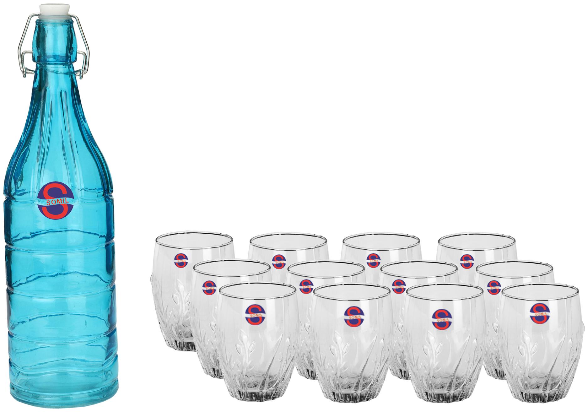 

Somil Glass Blue Transparent Water Bottle ( 1000 ml Set of 13 )