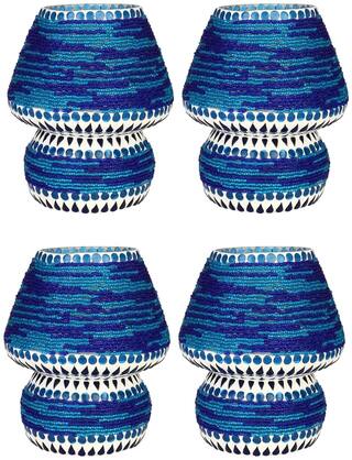 Somil Shining Multicolor Hand Decorative With Colorful Beads & Chips Glass Table Lamp (Set Of 4)