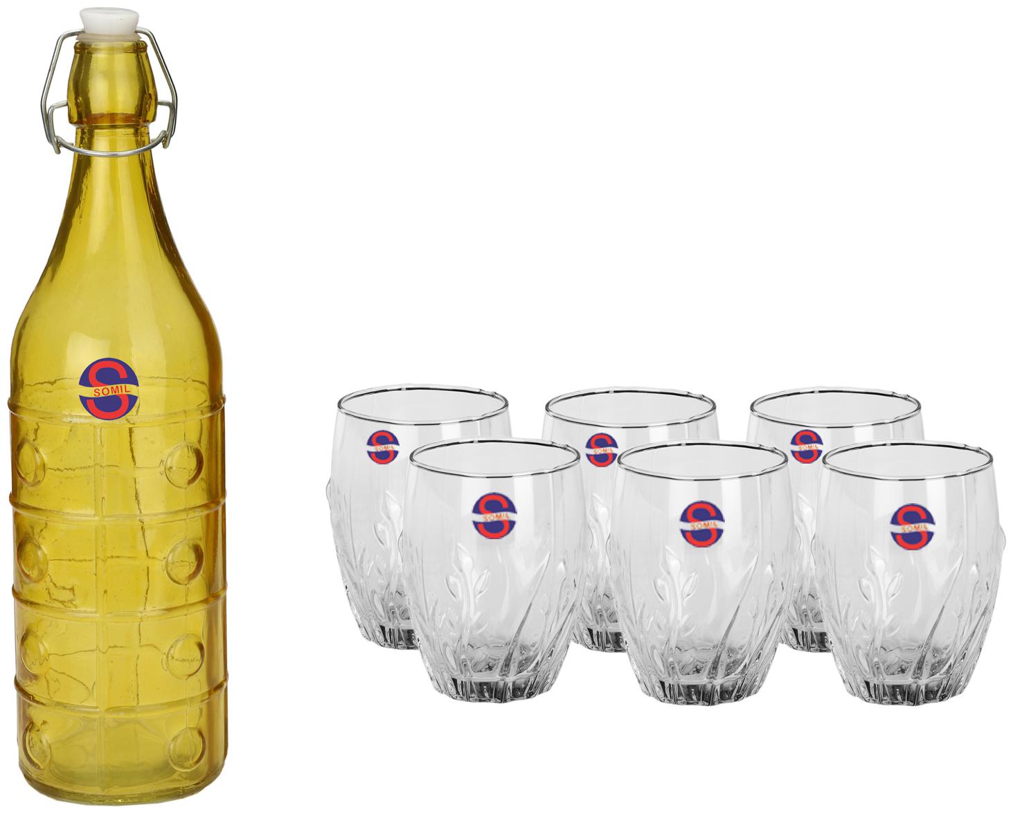 

Somil Glass Yellow Transparent Water Bottle ( 1000 ml Set of 7 )