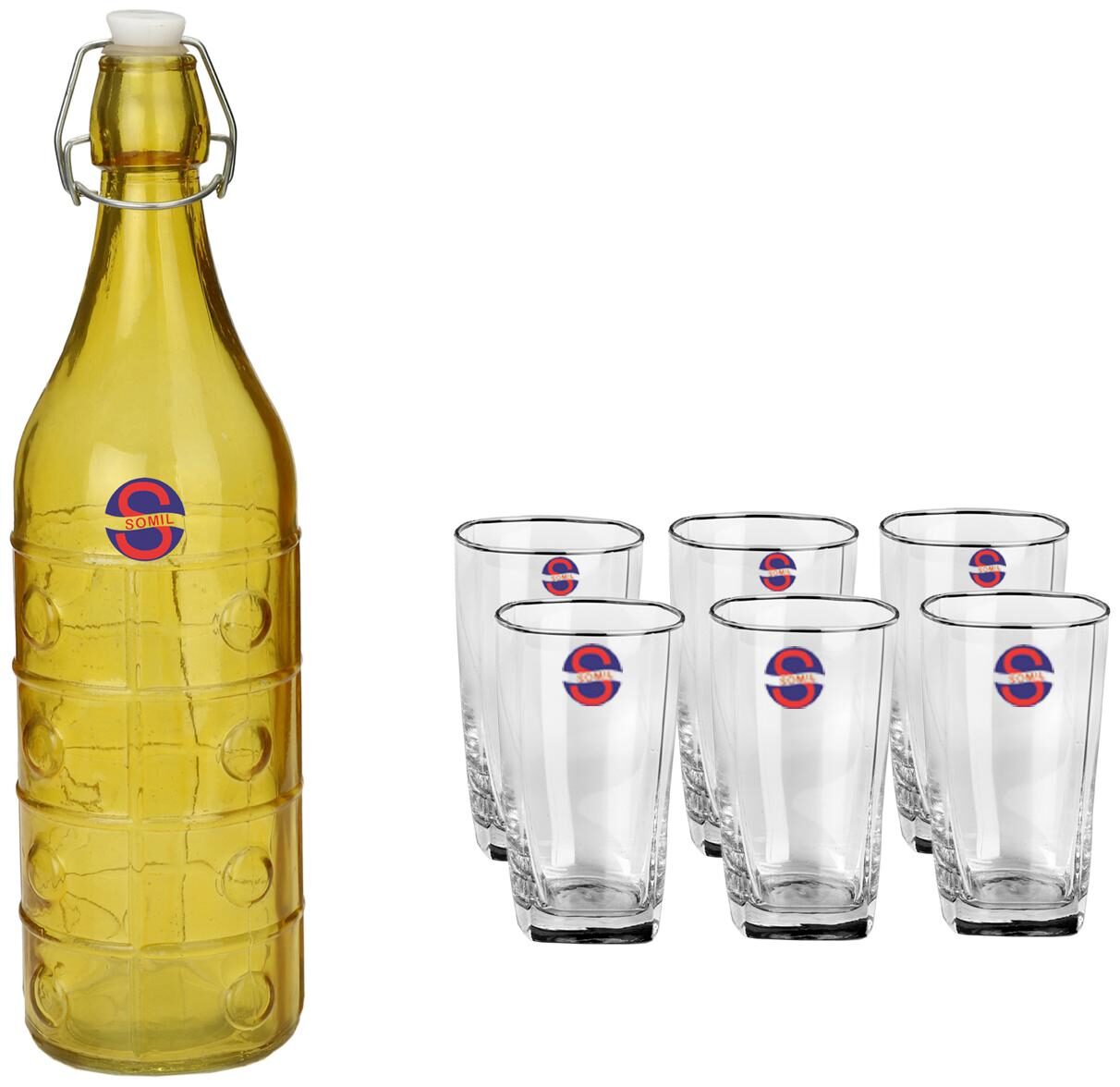 

Somil Glass Yellow Transparent Water Bottle ( 1000 ml Set of 7 )