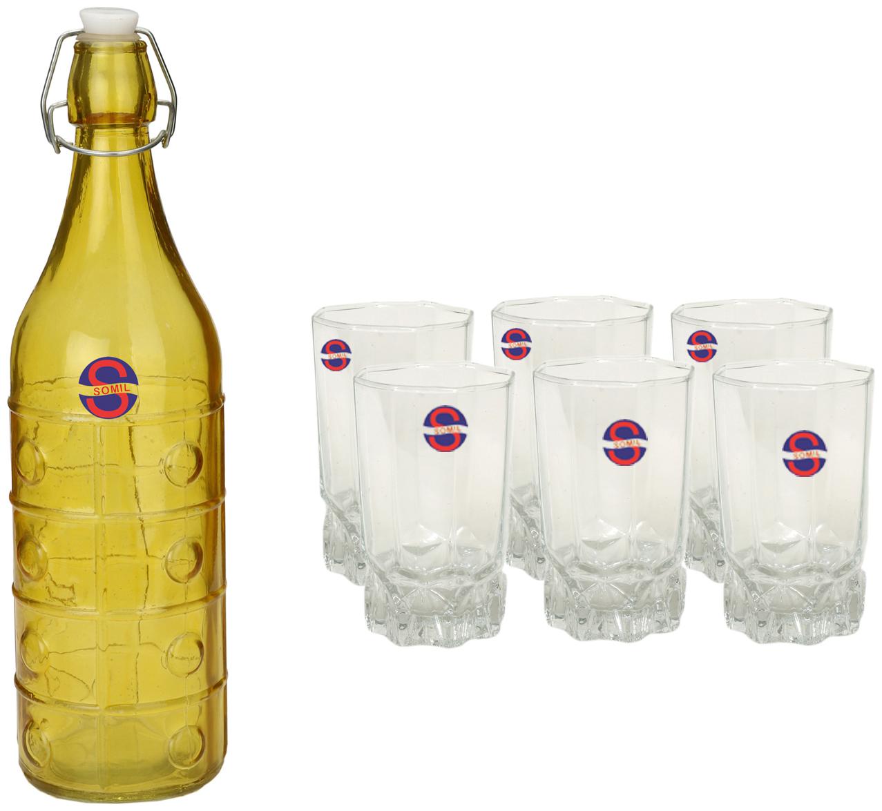 

Somil Glass Yellow Transparent Water Bottle ( 1000 ml Set of 7 )