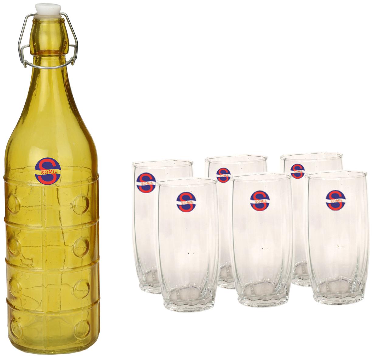 

Somil Glass Yellow Transparent Water Bottle ( 1000 ml Set of 7 )