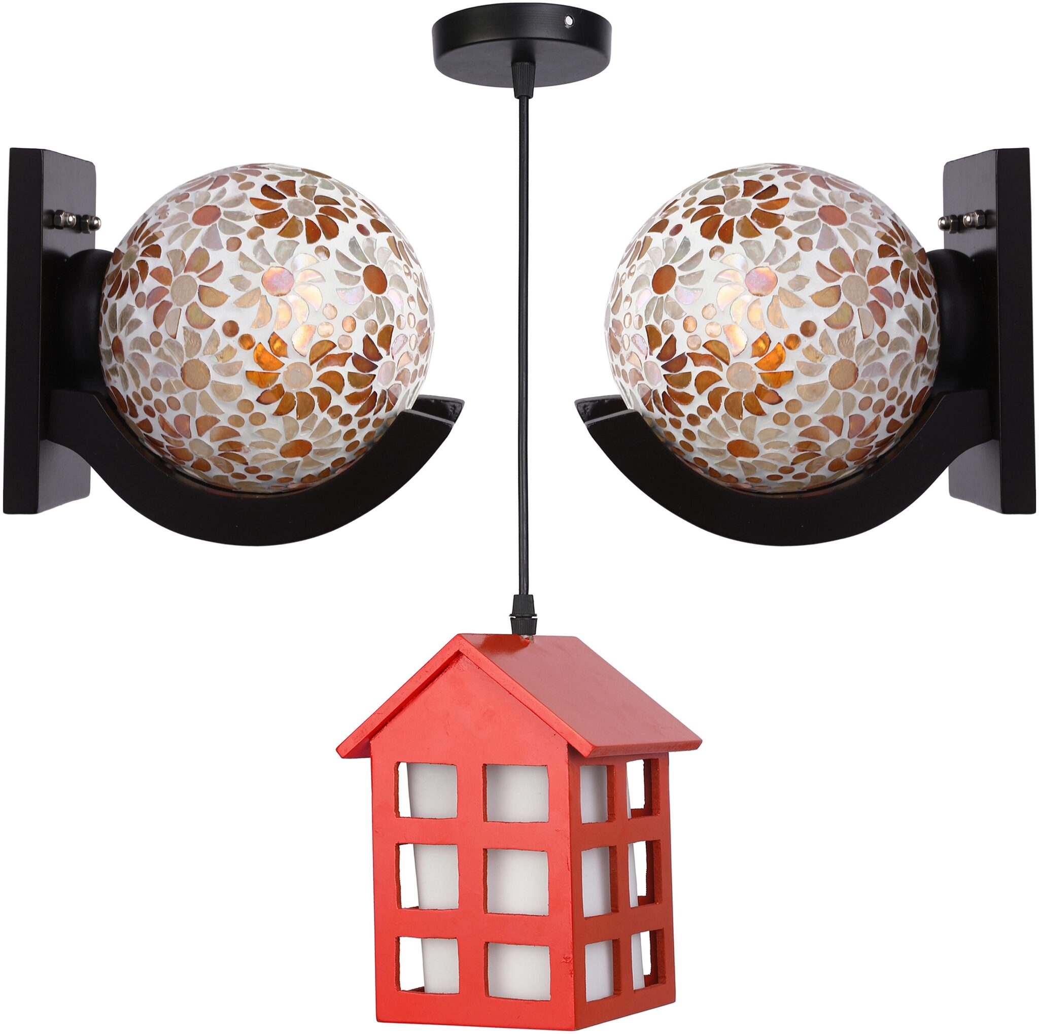 

Somil Stylish combo Of 2 Decorative Wall Lamps With 1 Hut Shape Ceiling Lamp
