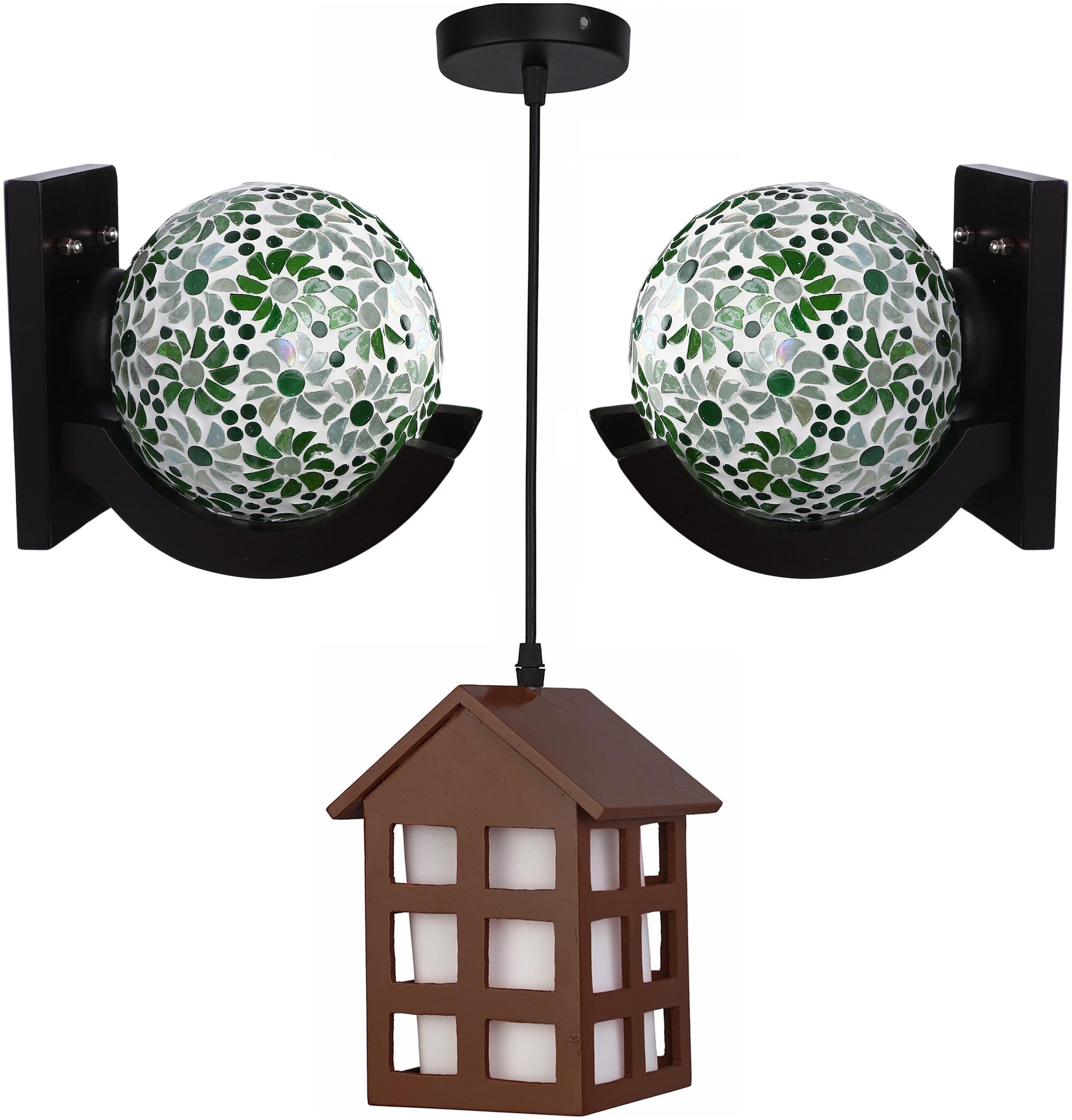 

Somil Stylish combo Of 2 Decorative Wall Lamps With 1 Hut Shape Ceiling Lamp