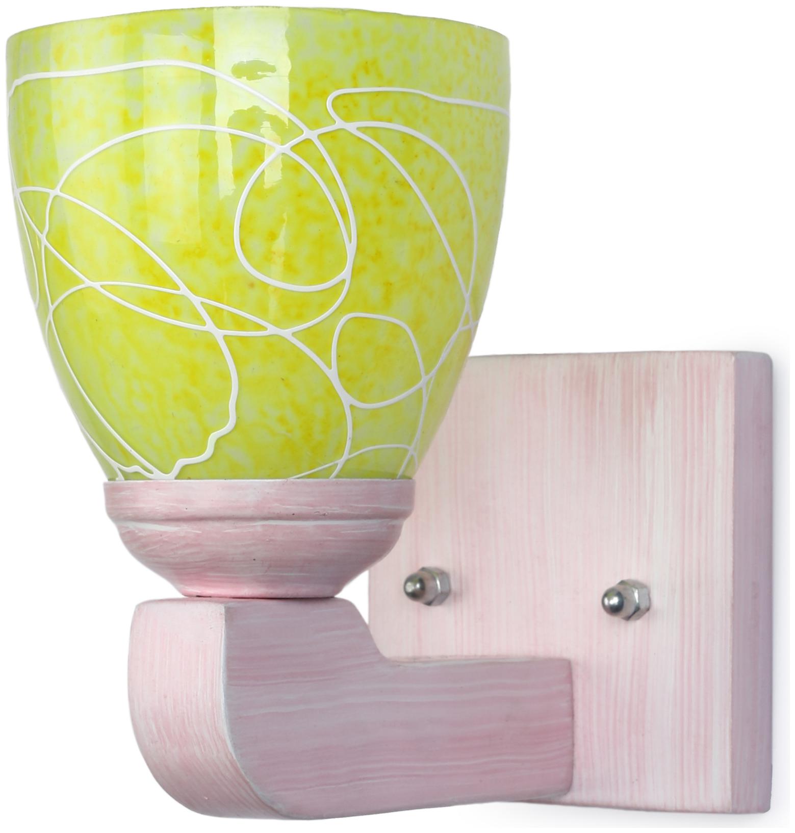

Somil Stylish Shape LED Sconce Glass Wall Lamp Light With Trendy Pink Wood Fitting 7 W With All Fixture