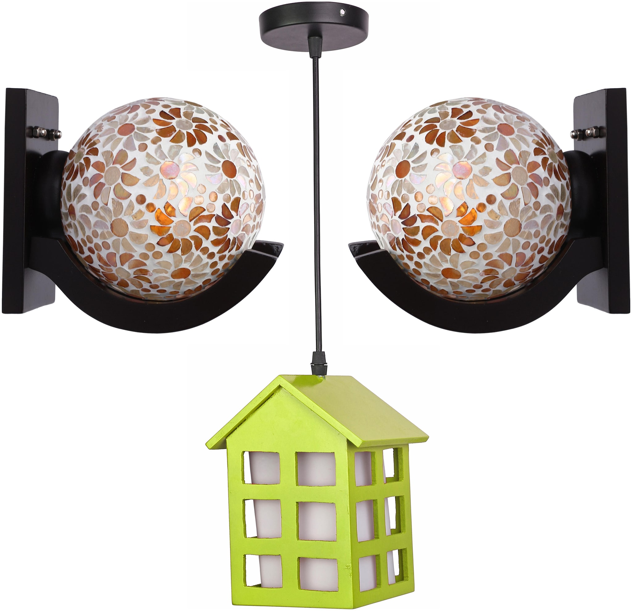 

Somil Stylish Combo Of 2 Decorative Wall Globe Shape Lamp Light With 1 Hut Shape Ceiling Lamp