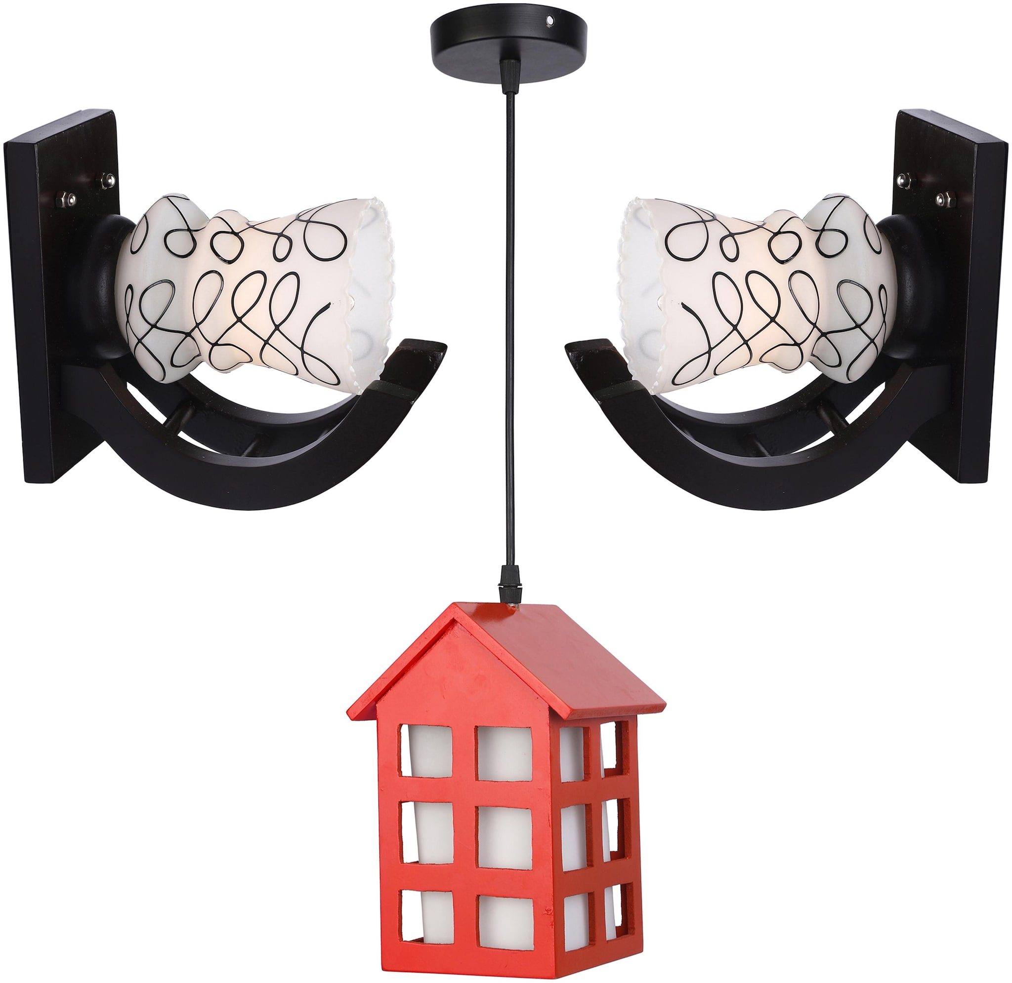 

Somil Stylish combo Of 2 Decorative Wall Lamp With 1 Hut Shape Ceiling Lamp