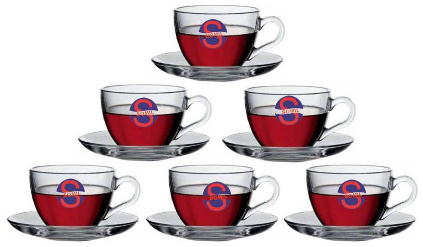 

Somil Stylish Transparent Glass Tea Coffee Serving Cup plate Glass Transparent Clear Round (Set Of 6 )