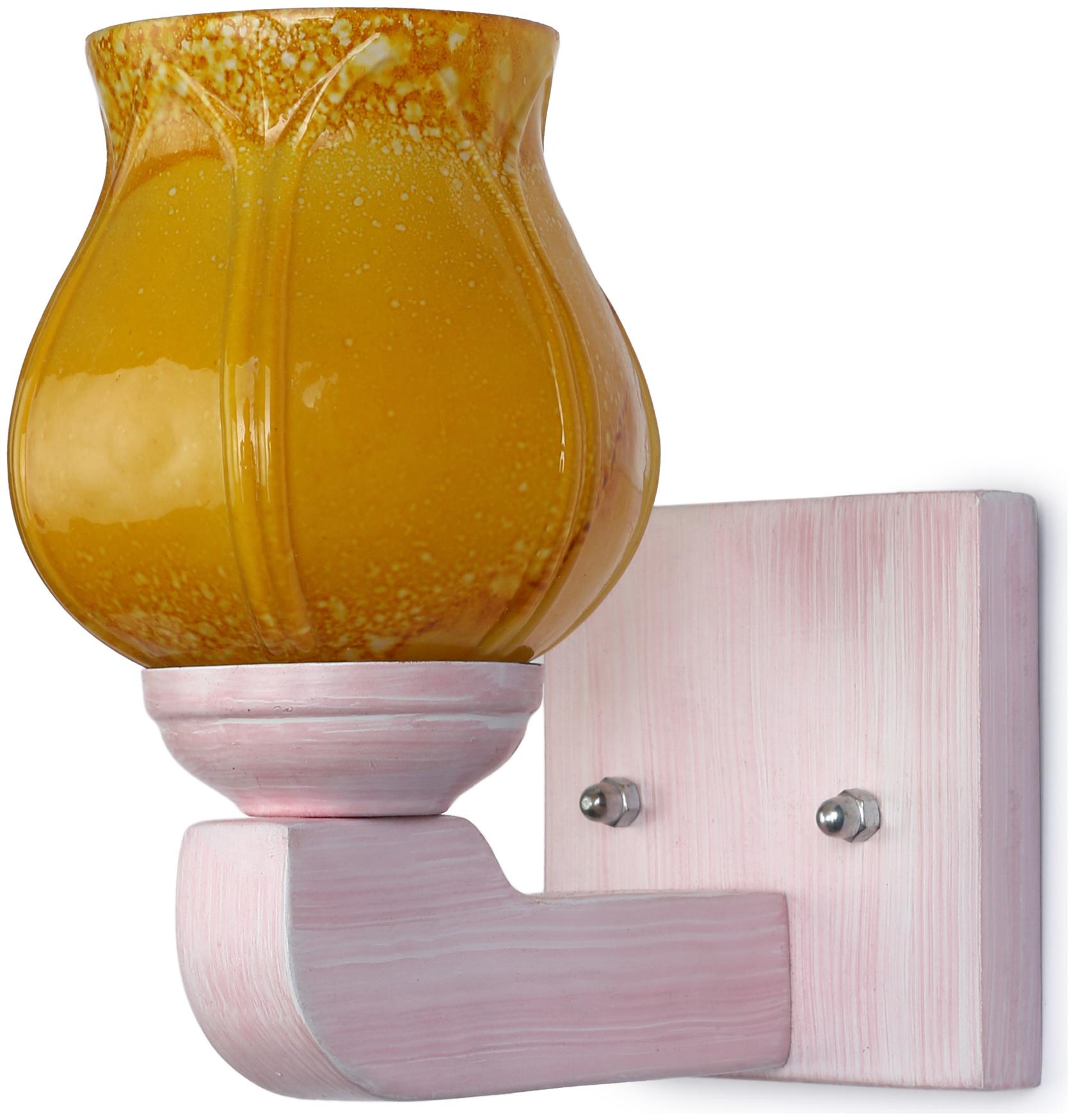 

Somil Stylish Shape LED Sconce Glass Wall Lamp Light With Trendy Pink Wood Fitting 7 W With All Fixture