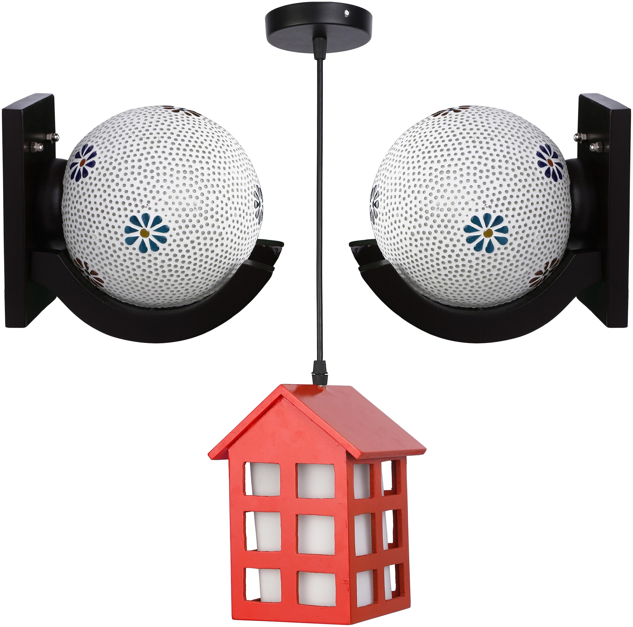 

Somil Stylish Combo Of 2 Decorative Wall Globe Shape Lamp Light With 1 Hut Shape Ceiling Lamp