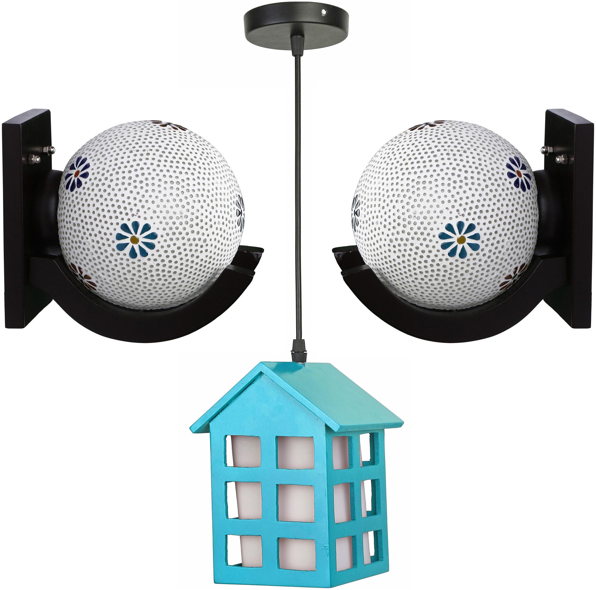 

Somil Stylish combo Of 2 Decorative Wall Lamps With 1 Hut Shape Ceiling Lamp