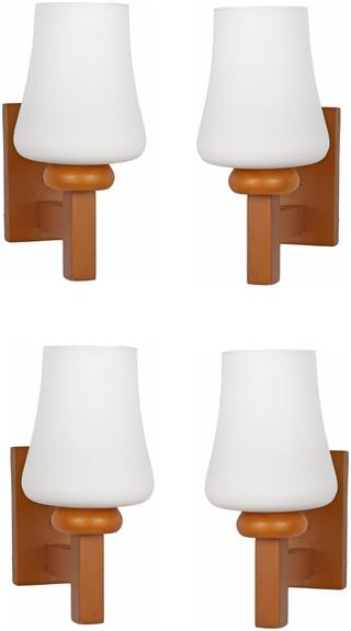 Somil Trandy Design Stylish Glass Wall Lamp Light With Unique Wooden Fitting And All Fitting & Fixture (Set Of 4)
