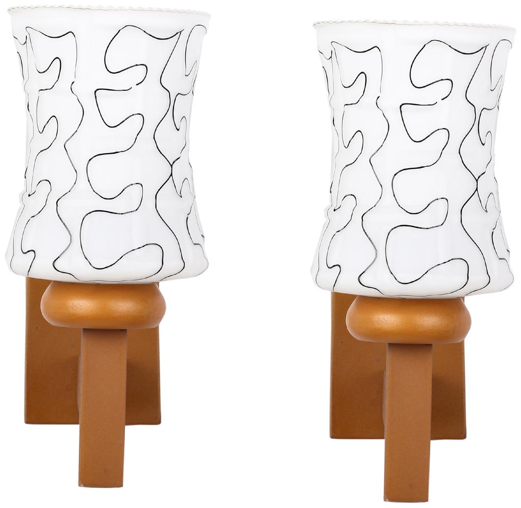 

Somil Trandy Design Stylish Glass Wall Lamp Light With Unique Wooden Fitting And All Fitting Fixture (Set Of 2)