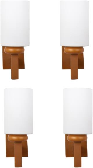 Somil Trandy Design Stylish Glass Wall Lamp Light With Unique Wooden Fitting And All Fitting & Fixture (Set Of 4)