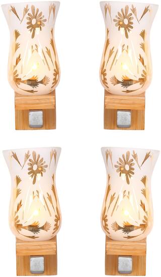 Somil Trandy Design Stylish Glass Wall Lamp Light With Unique Wooden Fitting And All Fitting & Fixture (Set Of 4)
