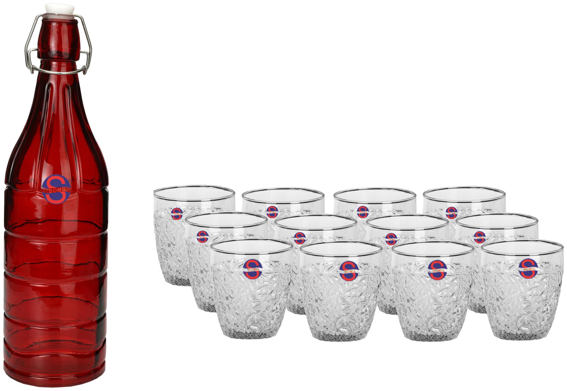 

Somil Glass Red Transparent Water Bottle ( 1000 ml Set of 13 )