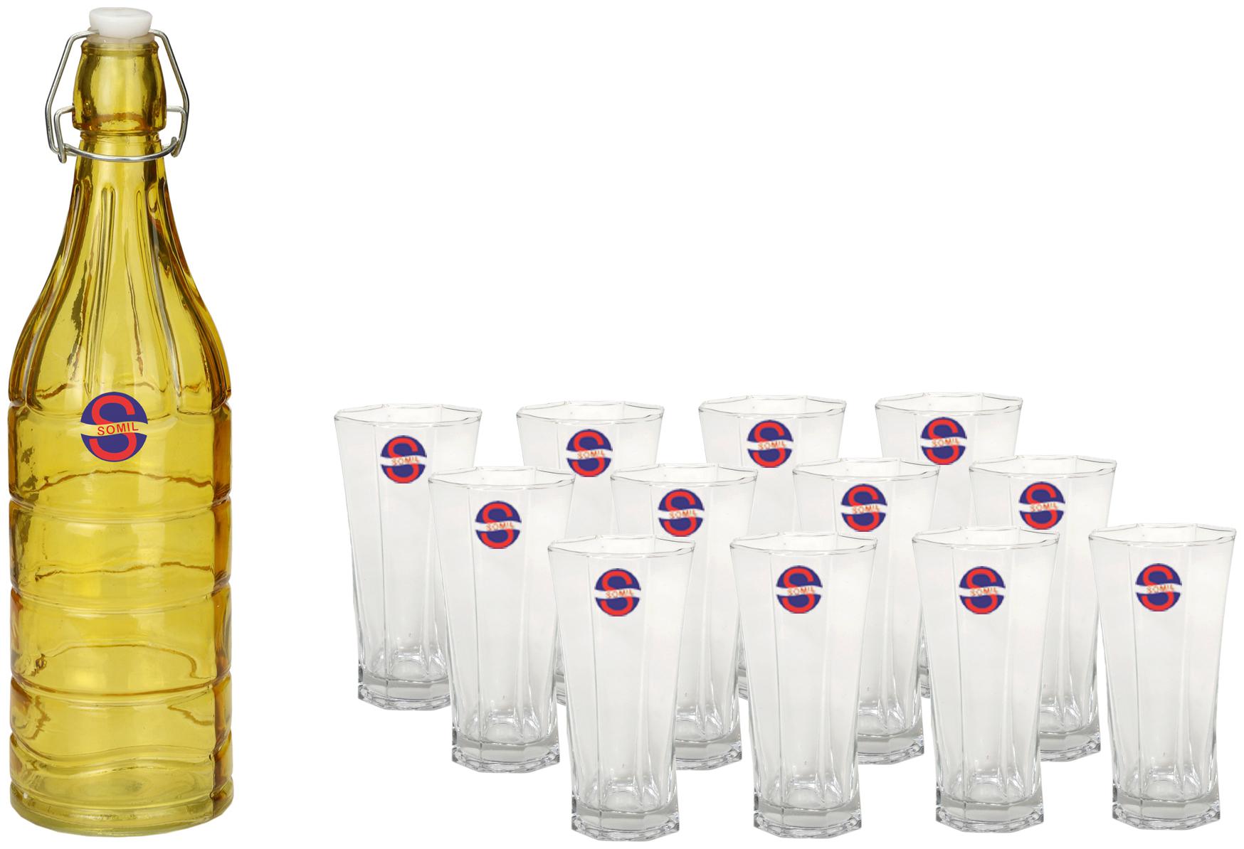 

Somil Glass Yellow Transparent Water Bottle ( 1000 ml Set of 13 )