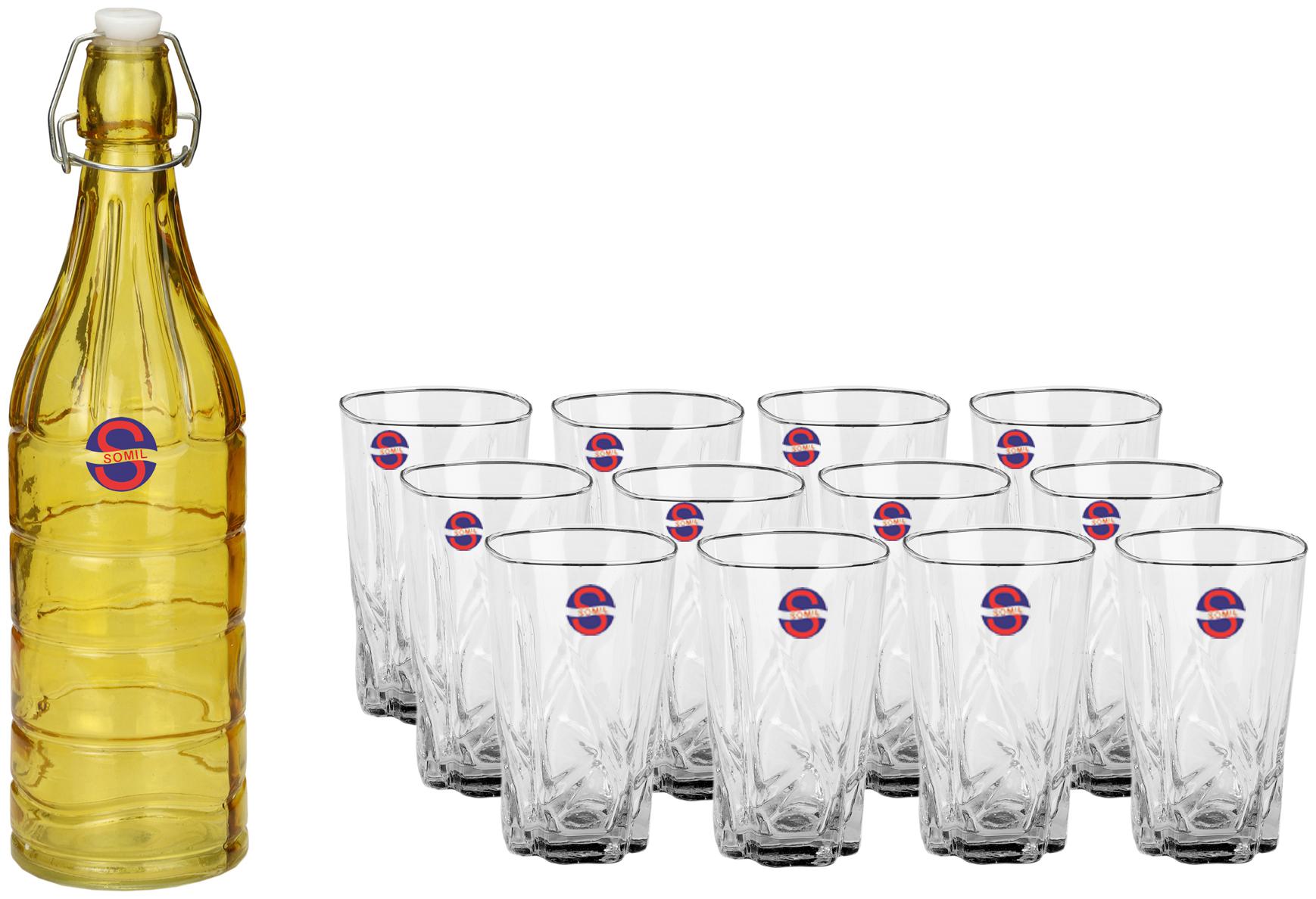 

Somil Glass Yellow Transparent Water Bottle ( 1000 ml Set of 13 )