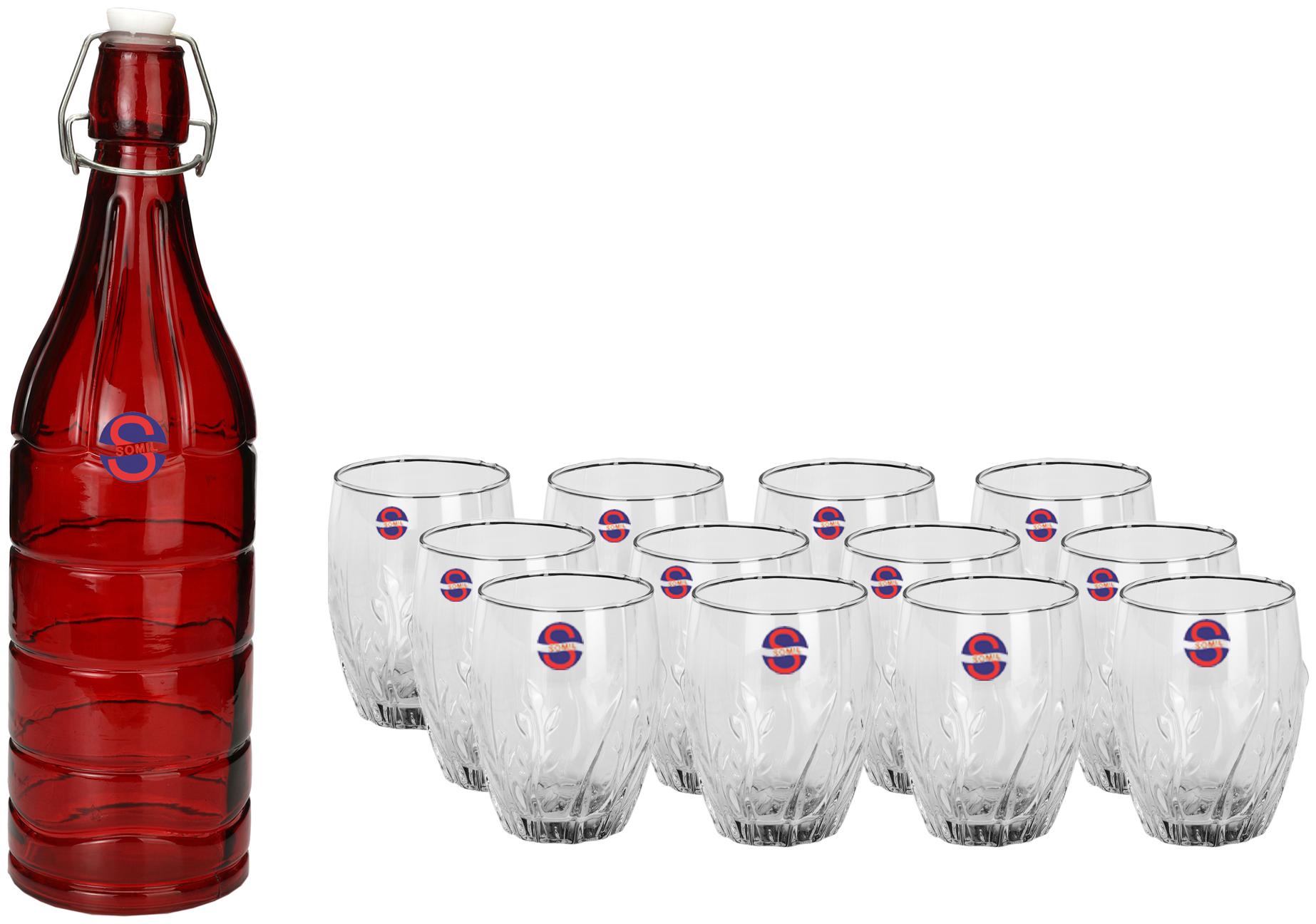 

Somil Glass Red Transparent Water Bottle ( 1000 ml Set of 13 )