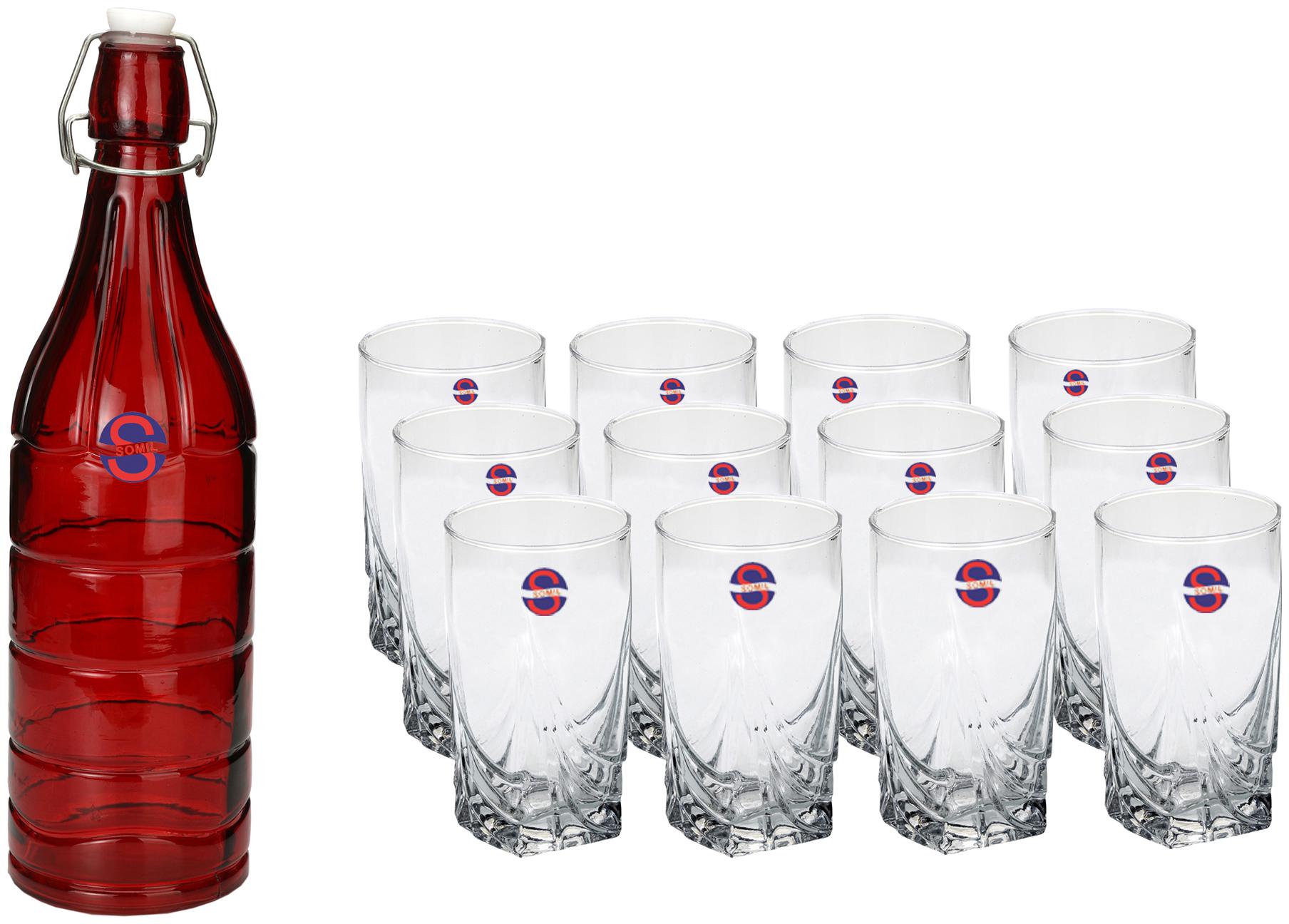 

Somil Glass Red Transparent Water Bottle ( 1000 ml Set of 13 )