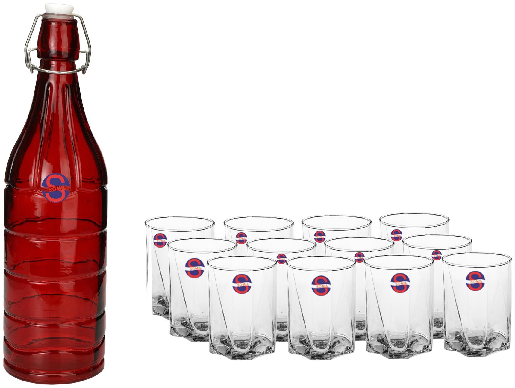 

Somil Glass Red Transparent Water Bottle ( 1000 ml Set of 13 )
