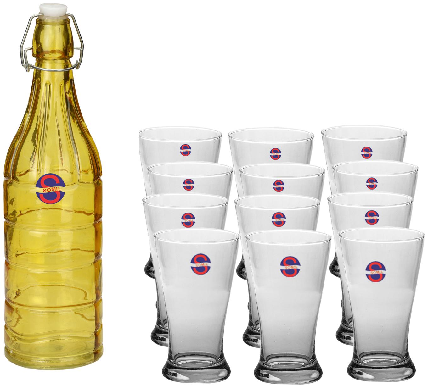 

Somil Glass Yellow Transparent Water Bottle ( 1000 ml Set of 13 )