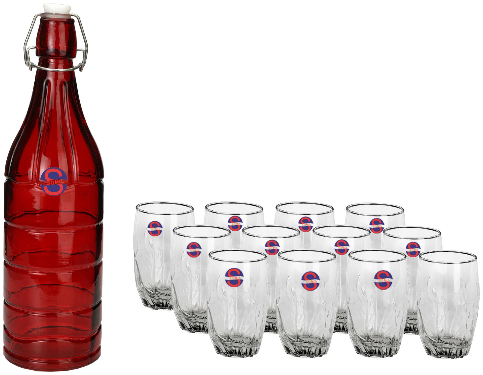 

Somil Glass Red Transparent Water Bottle ( 1000 ml Set of 13 )