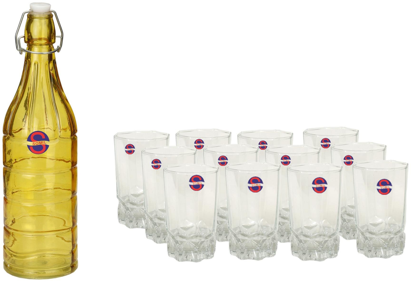 

Somil Glass Yellow Transparent Water Bottle ( 1000 ml Set of 13 )