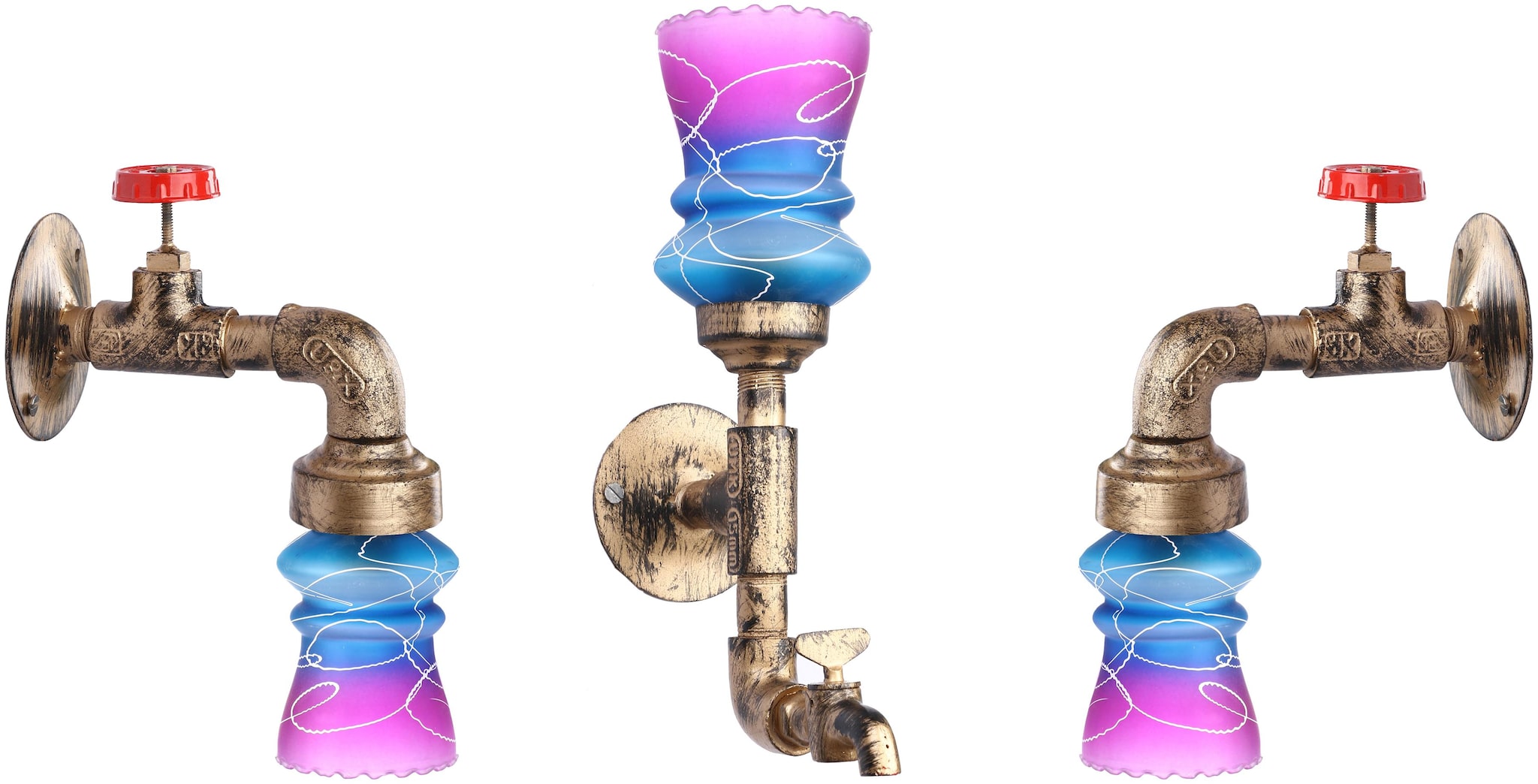 

Somil Vintage Tap Shape Combo Wall Lamp Light With Colorful Decorative Shade (Set Of 3)