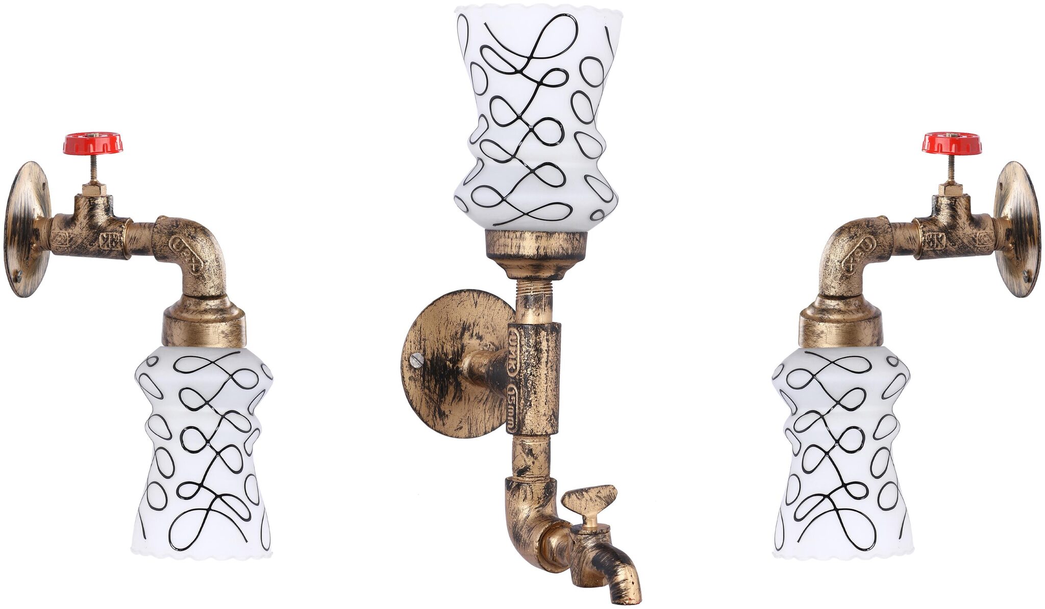 

Somil Vintage Tap Shape Combo Wall Lamp Light With Colorful Decorative Shade Metal Glass