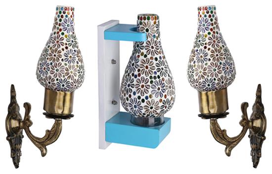 

Somil Wall Lamp Light With Designer Wood And Metal Fitting And Decorative Colorful Glass Shade Compatible