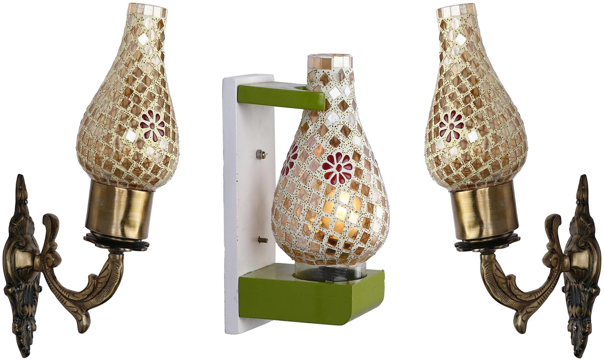 

Somil Wall Lamp Light With Designer Wood And Metal Fitting And Decorative Colorful Glass Shade