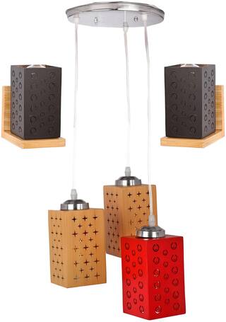 Somil Wooden Decorative Pendant Triple Hanging Ceiling light Lamp Combo With Two Wooden Wall Lamp Dn-T34