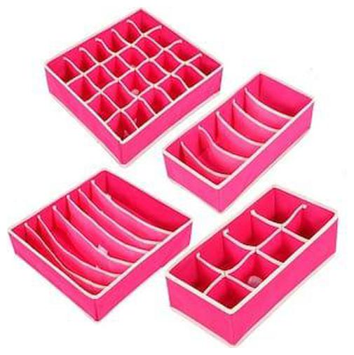 

SONICKARTS Set of 4 Foldable Storage Box Type Non-Smell Drawer Organizer Closet Storage for Socks Bra Tie Scarfs - Pink