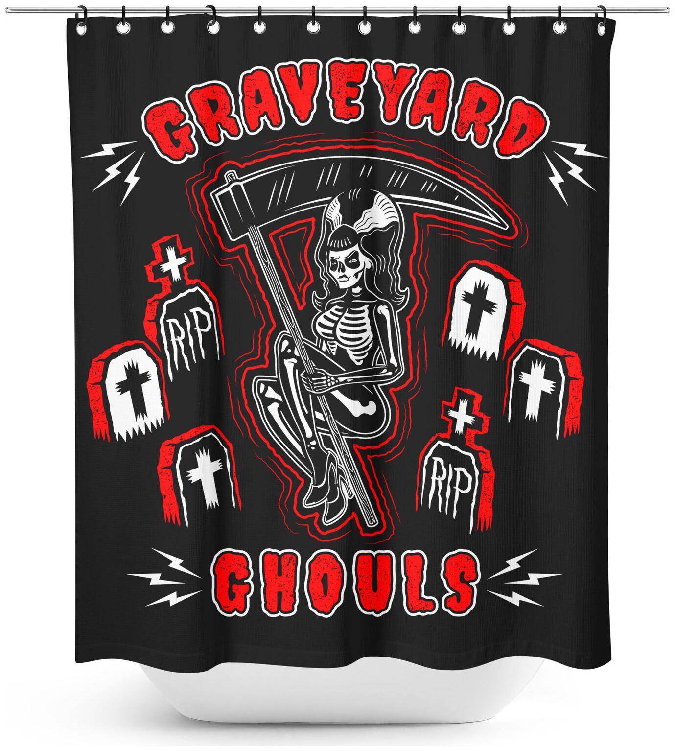 

Sourpuss Graveyard Ghouls Shower Curtain Halloween Cemetary RIP Punk Goth Decor