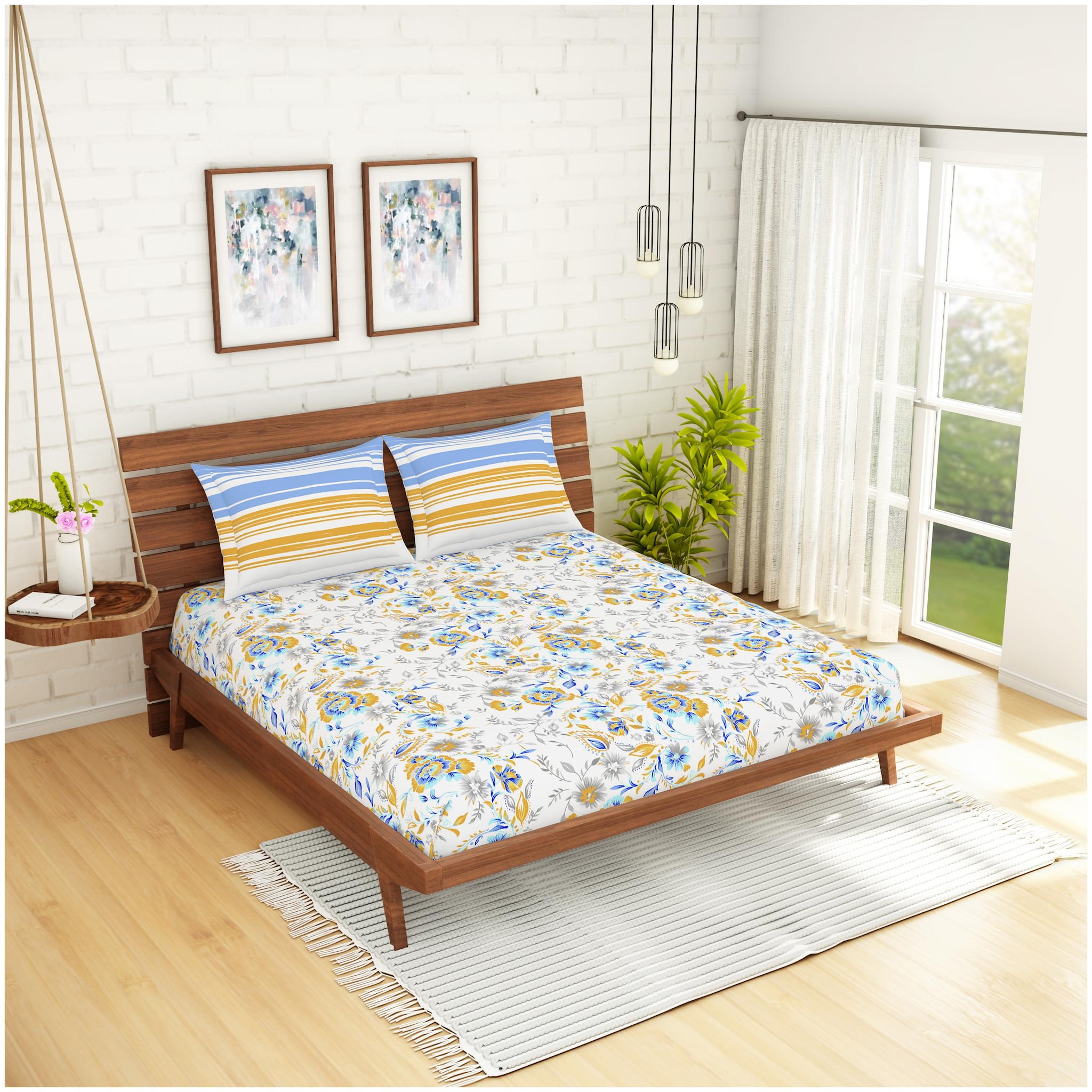 

Spaces Cotton Floral King Size Bedsheet 144 TC ( 1 Bedsheet With 2 Pillow Covers Multi )
