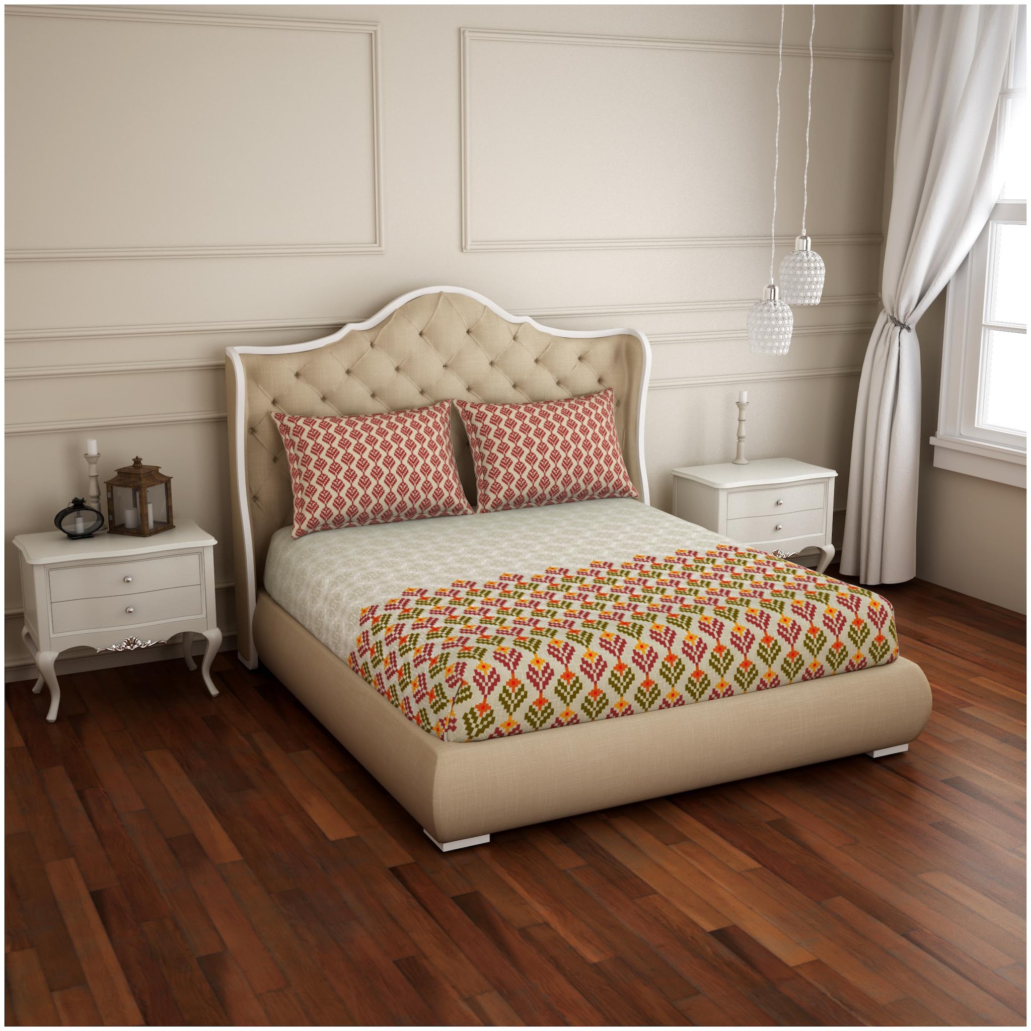 

Spaces Cotton Floral King Size Bedsheet 210 TC ( 1 Bedsheet With 2 Pillow Covers Maroon )
