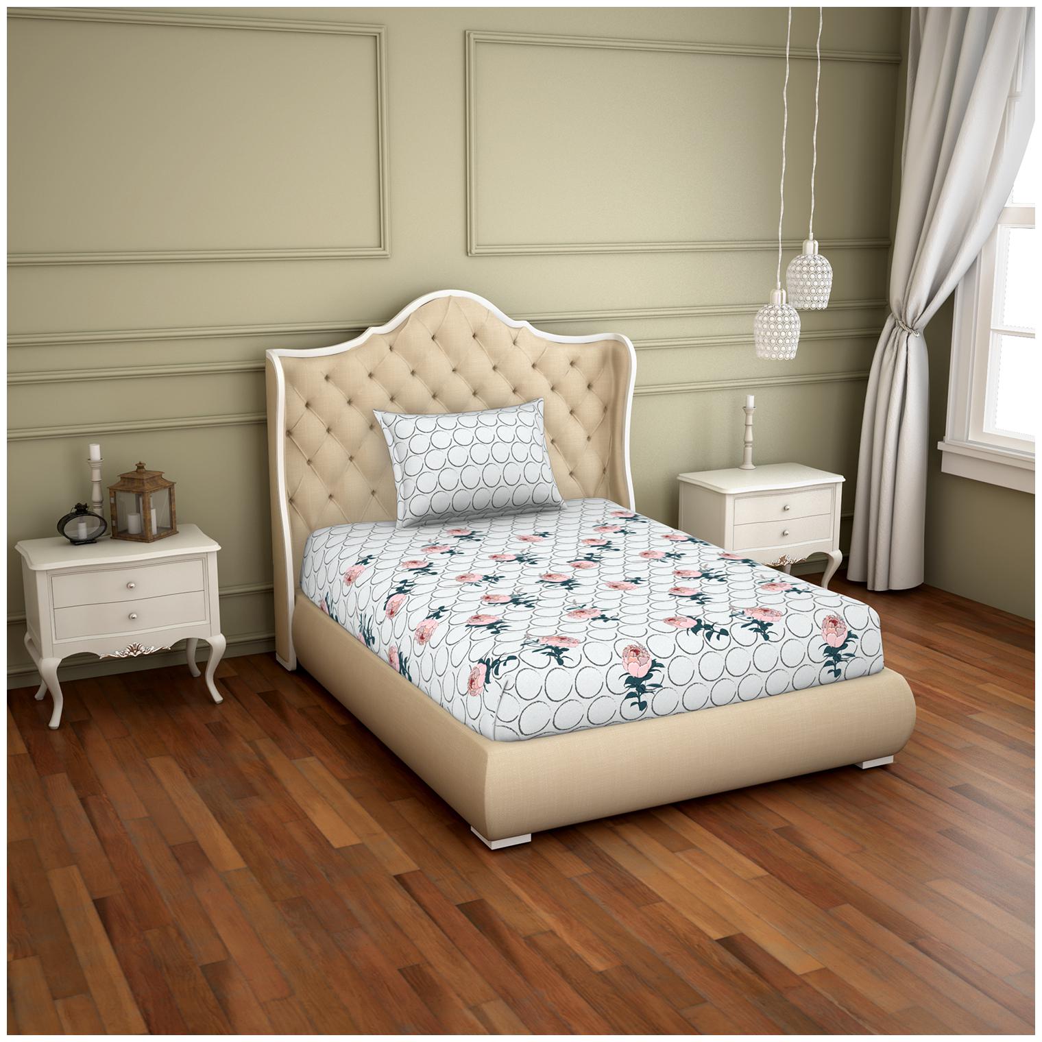 

Spaces Cotton Floral Single Size Bedsheet 180 TC ( 1 Bedsheet With 1 Pillow Covers White )